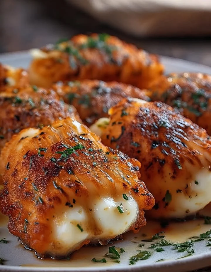 Crispy Air Fryer Buffalo Chicken Mozzarella Sticks on a plate