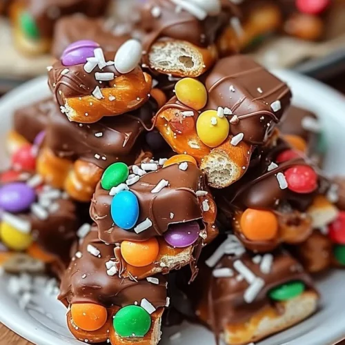 Delicious Candy Bar Pretzel Bites with chocolate and pretzel toppings.