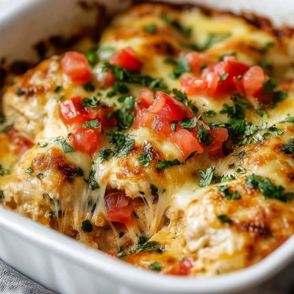 Delicious Chicken Salsa Bake with colorful toppings and melted cheese