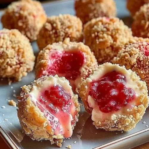 Irresistible strawberry cheesecake crunch bites on a plate