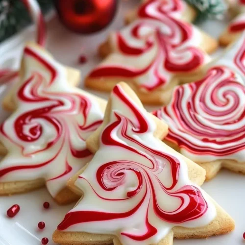 Peppermint red and white swirl tree cookies decorated for the holidays