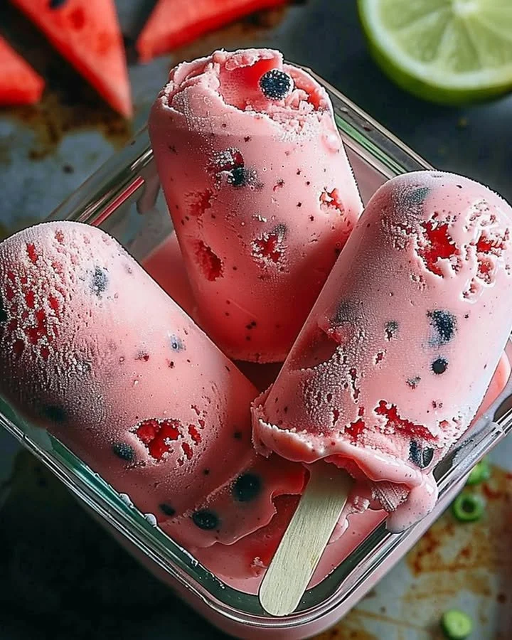 Bowl of homemade watermelon ice cream topped with fresh mint leaves