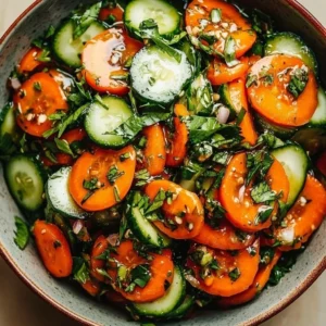 Zesty cucumber carrot salad served in a bowl with fresh herbs